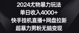 2024尤物暴力玩法，单日收入4000+，快手挂机直播+网盘拉新，超暴力男粉无脑变现【揭秘】-520资源库