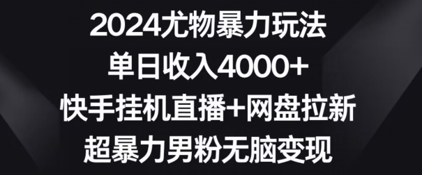 2024尤物暴力玩法，单日收入4000+，快手挂机直播+网盘拉新，超暴力男粉无脑变现【揭秘】-520资源库
