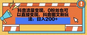 抖音流量变现，0粉丝也可以直接变现，抖音图文新玩法，日入200+【揭秘】-520资源库