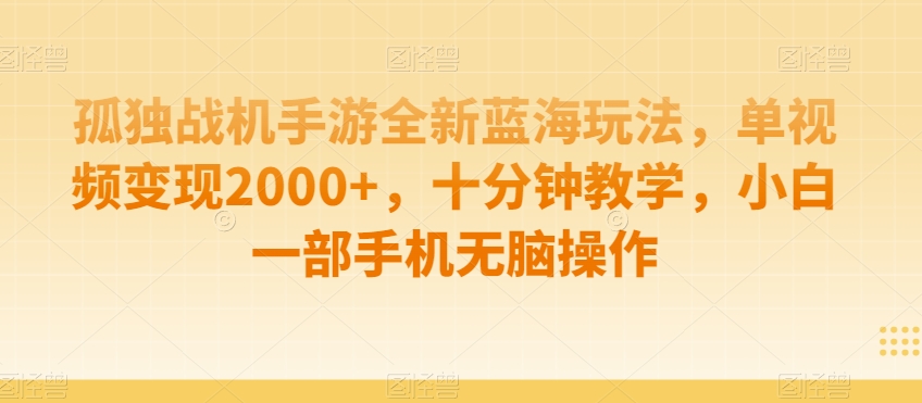 孤独战机手游全新蓝海玩法，单视频变现2000+，十分钟教学，小白一部手机无脑操作【揭秘】-520资源库
