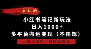 小红书笔记新玩法,日入1000+,多平台搬运变现(不违规),小白可操作,保姆级教程【揭秘】-520资源库