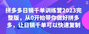 拼多多日销千单训练营2023完整版，从0开始带你做好拼多多，让日销千单可以快速复制-520资源库