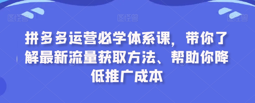 拼多多运营必学体系课，带你了解最新流量获取方法、帮助你降低推广成本-520资源库