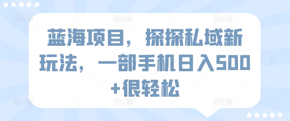 蓝海项目，探探私域新玩法，一部手机日入500+很轻松【揭秘】-520资源库