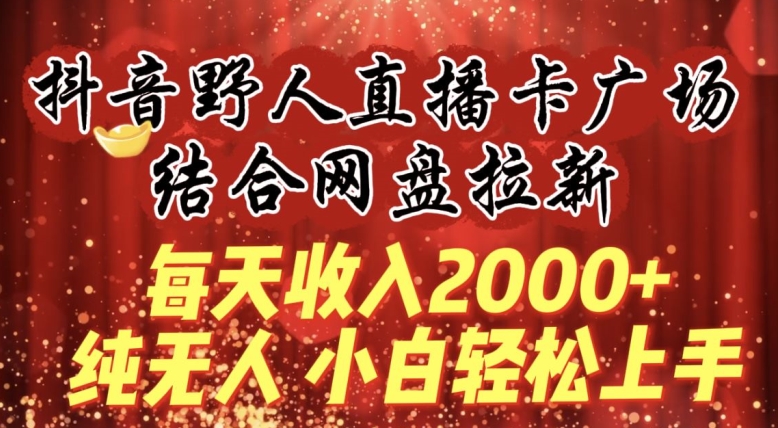 每天收入2000+，抖音野人直播卡广场，结合网盘拉新，纯无人，小白轻松上手【揭秘】-520资源库