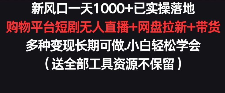 新风口一天1000+已实操落地购物平台短剧无人直播+网盘拉新+带货多种变现长期可做【揭秘】-520资源库