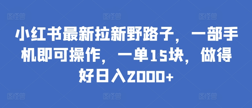 小红书最新拉新野路子，一部手机即可操作，一单15块，做得好日入2000+【揭秘】-520资源库