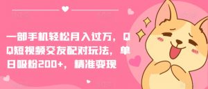 一部手机轻松月入过万，QQ短视频交友配对玩法，单日吸粉200+，精准变现【揭秘】-520资源库