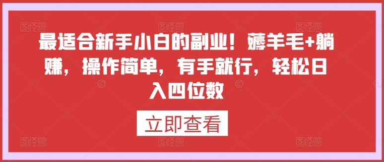 最适合新手小白的副业!薅羊毛+躺赚,操作简单,有手就行,轻松日入四位数【揭秘】-520资源库