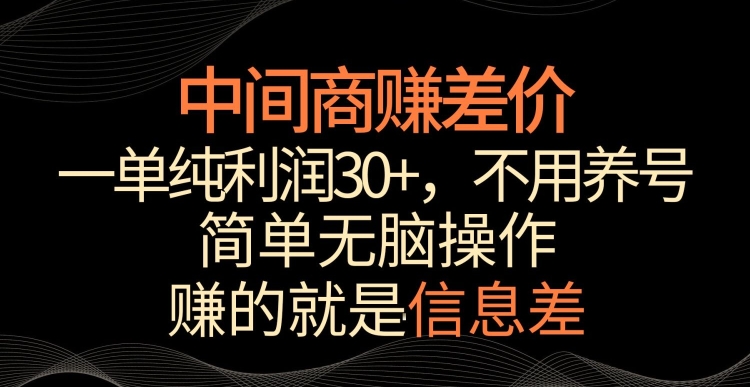中间商赚差价，一单纯利润30+，简单无脑操作，赚的就是信息差，轻轻松松日入1000+【揭秘】-520资源库