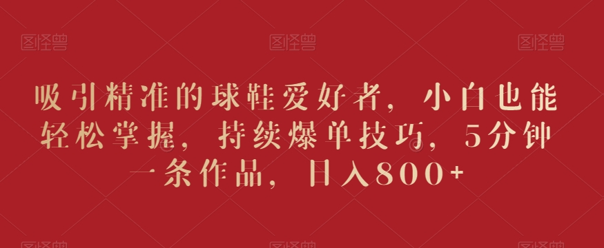 吸引精准的球鞋爱好者，小白也能轻松掌握，持续爆单技巧，5分钟一条作品，日入800+【揭秘】-520资源库