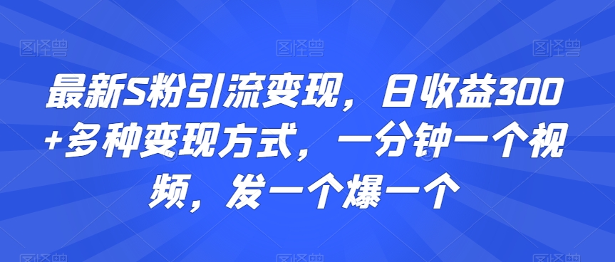 最新S粉引流变现，日收益300+多种变现方式，一分钟一个视频，发一个爆一个【揭秘】-520资源库