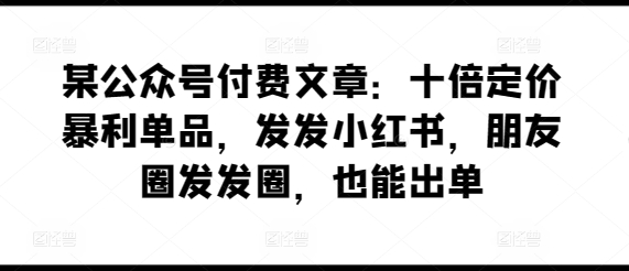 某公众号付费文章：十倍定价暴利单品，发发小红书，朋友圈发发圈，也能出单-520资源库