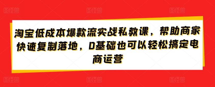 淘宝低成本爆款流实战私教课，帮助商家快速复制落地，0基础也可以轻松搞定电商运营-520资源库