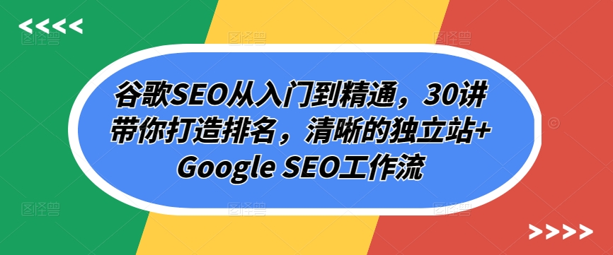 谷歌SEO从入门到精通，30讲带你打造排名，清晰的独立站+Google SEO工作流-520资源库