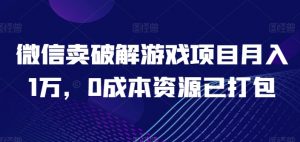 微信卖破解游戏项目月入1万,0成本资源已打包【揭秘】-520资源库