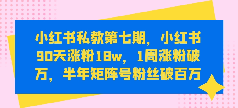 小红书私教第七期，小红书90天涨粉18w，1周涨粉破万，半年矩阵号粉丝破百万-520资源库