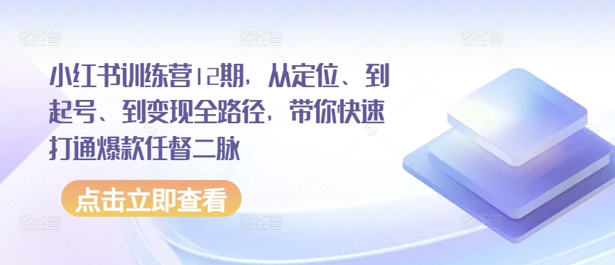 小红书训练营12期，从定位、到起号、到变现全路径，带你快速打通爆款任督二脉-520资源库
