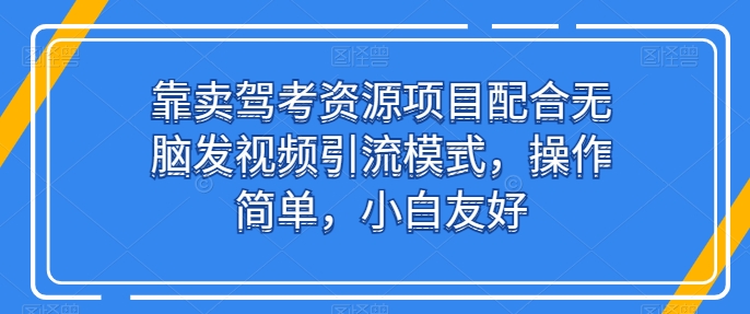 靠卖驾考资源项目配合无脑发视频引流模式，操作简单，小白友好【揭秘】-520资源库