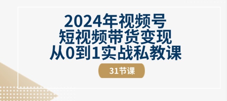 2024年视频号短视频带货变现从0到1实战私教课(31节视频课)-520资源库