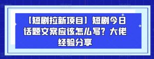 【短剧拉新项目】短剧今日话题文案应该怎么写？大佬经验分享-520资源库