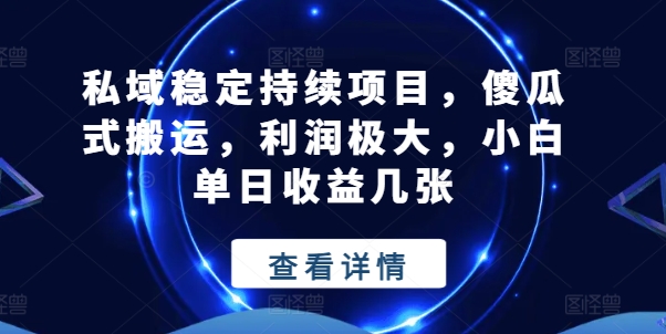 私域稳定持续项目，傻瓜式搬运，利润极大，小白单日收益几张【揭秘】-520资源库