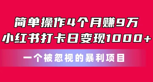 简单操作4个月赚9w，小红书打卡日变现1k，一个被忽视的暴力项目【揭秘】-520资源库