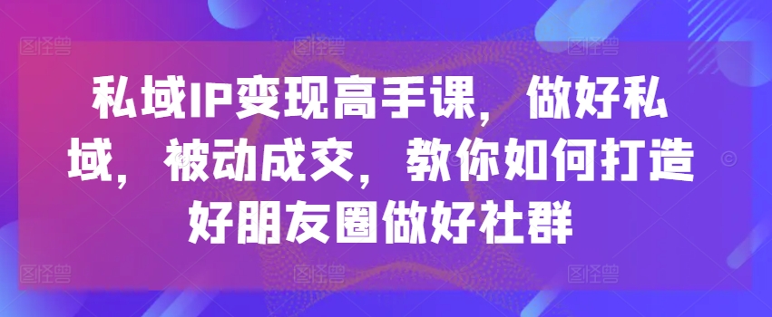 私域IP变现高手课，做好私域，被动成交，教你如何打造好朋友圈做好社群-520资源库