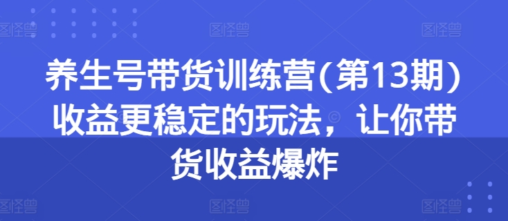 养生号带货训练营(第13期)收益更稳定的玩法，让你带货收益爆炸-520资源库