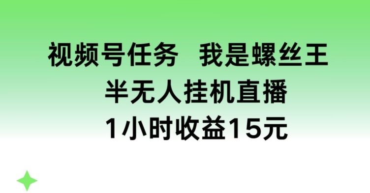 视频号任务，我是螺丝王， 半无人挂机1小时收益15元【揭秘】-520资源库