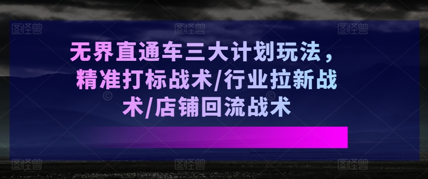 无界直通车三大计划玩法，精准打标战术/行业拉新战术/店铺回流战术-520资源库