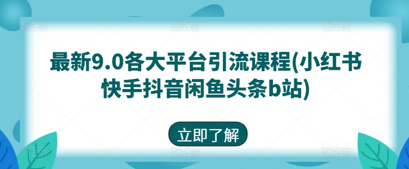 最新9.0各大平台引流课程(小红书快手抖音闲鱼头条b站)-520资源库