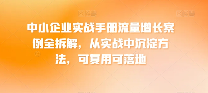 中小企业实战手册流量增长案例全拆解，从实战中沉淀方法，可复用可落地-520资源库