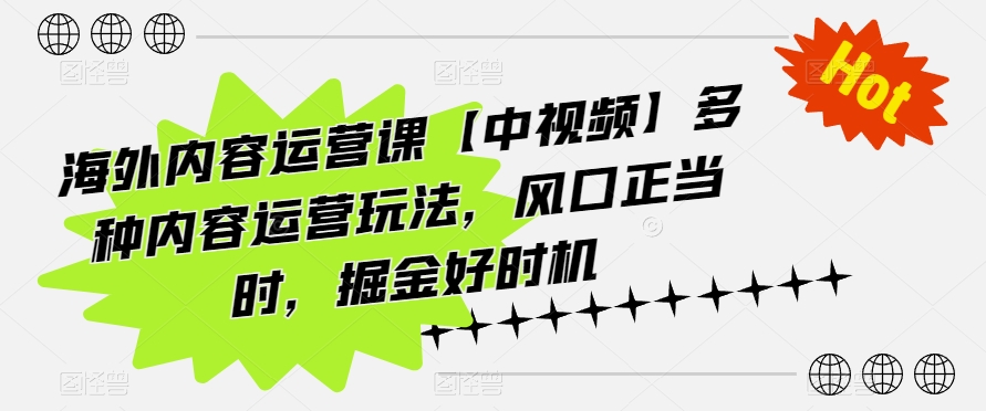 海外内容运营课【中视频】多种内容运营玩法，风口正当时，掘金好时机-520资源库