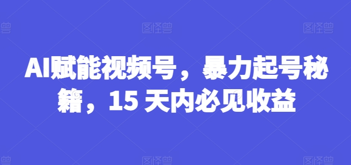 AI赋能视频号，暴力起号秘籍，15 天内必见收益【揭秘】-520资源库