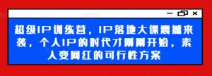 超级IP训练营，IP落地大课震撼来袭，个人IP的时代才刚刚开始，素人变网红的可行性方案-520资源库