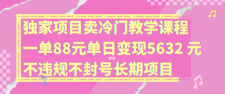 独家项目卖冷门教学课程一单88元单日变现5632元违规不封号长期项目【揭秘】-520资源库