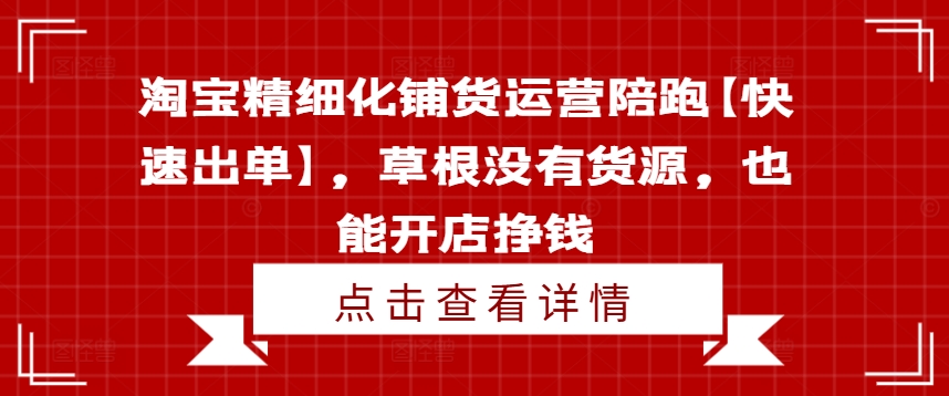 淘宝精细化铺货运营陪跑【快速出单】，草根没有货源，也能开店挣钱-520资源库