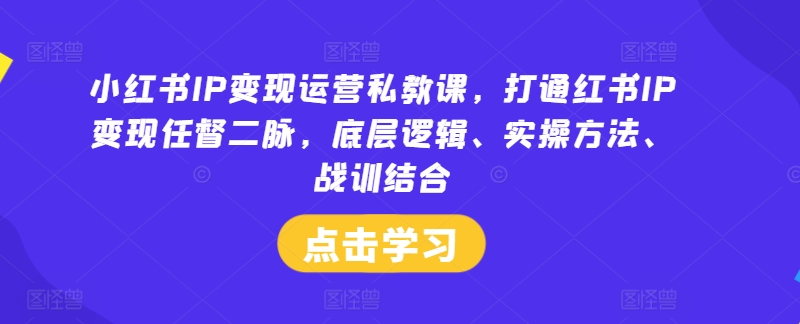 小红书IP变现运营私教课，打通红书IP变现任督二脉，底层逻辑、实操方法、战训结合-520资源库