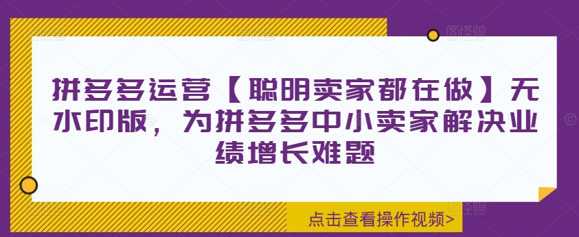 拼多多运营【聪明卖家都在做】无水印版，为拼多多中小卖家解决业绩增长难题-520资源库