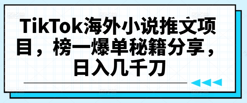 TikTok海外小说推文项目,榜一爆单秘籍分享,日入几千刀-520资源库