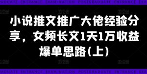 小说推文推广大佬经验分享，女频长文1天1万收益爆单思路(上)-520资源库