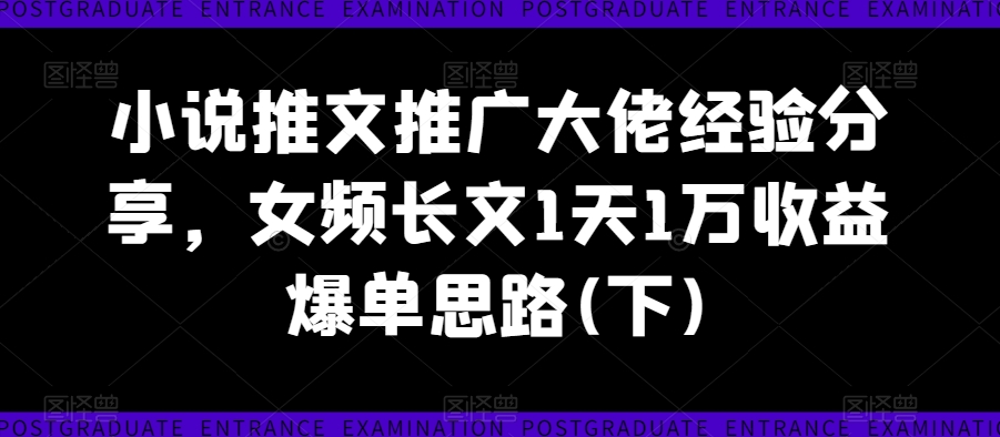 小说推文推广大佬经验分享，女频长文1天1万收益爆单思路(下)-520资源库