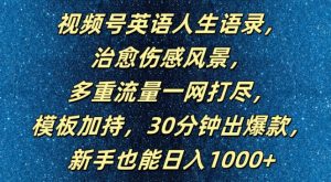 视频号英语人生语录，多重流量一网打尽，模板加持，30分钟出爆款，新手也能日入1000+【揭秘】-520资源库