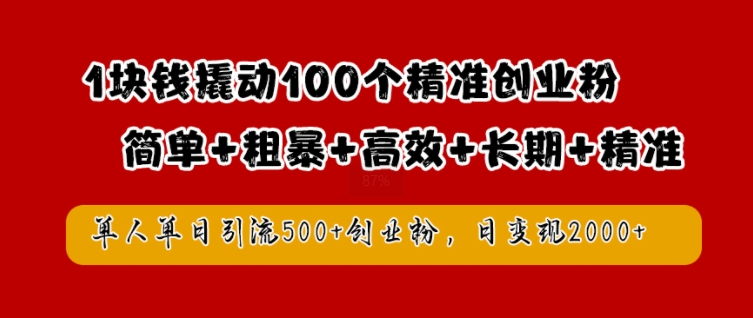 1块钱撬动100个精准创业粉，简单粗暴高效长期精准，单人单日引流500+创业粉，日变现2k【揭秘】-520资源库