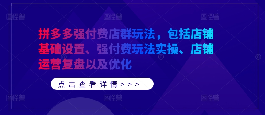 拼多多强付费店群玩法，包括店铺基础设置、强付费玩法实操、店铺运营复盘以及优化-520资源库