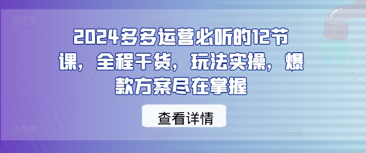 2024多多运营必听的12节课，全程干货，玩法实操，爆款方案尽在掌握-520资源库