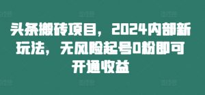 头条搬砖项目，2024内部新玩法，无风险起号0粉即可开通收益-520资源库
