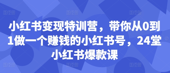 小红书变现特训营，带你从0到1做一个赚钱的小红书号，24堂小红书爆款课-520资源库