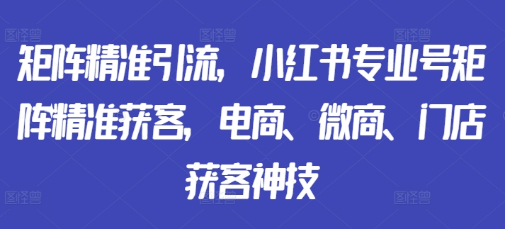 矩阵精准引流，小红书专业号矩阵精准获客，电商、微商、门店获客神技-520资源库